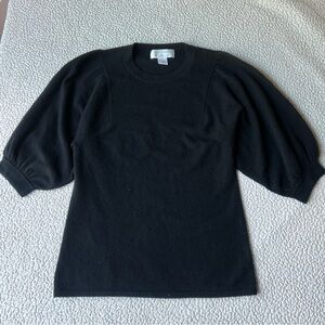 By Artisan 100% Cashmere Puff Short Sleeve Knit Top Black Elegant Soft Medium